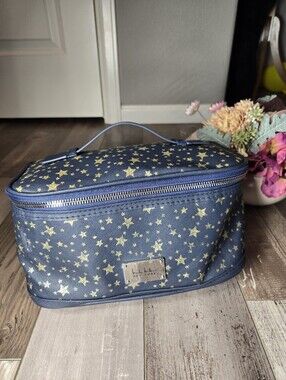 NWT Nicole Miller Navy Star Cosmetic Train Case Toiletry Carrying Bag